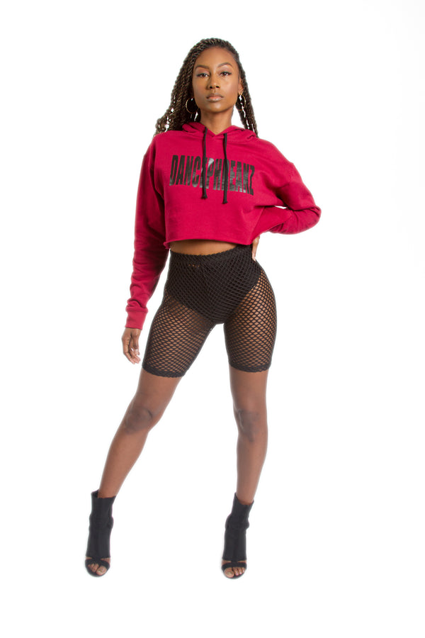 DancePhreakz Crop Top Hoodie-Burgundy (Light)