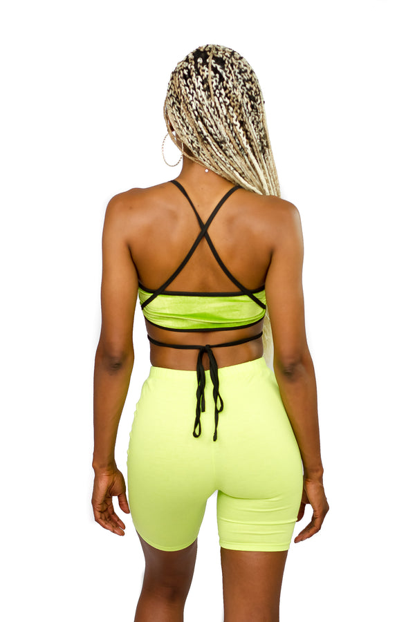 Lace Up Green Velvet Crop Top